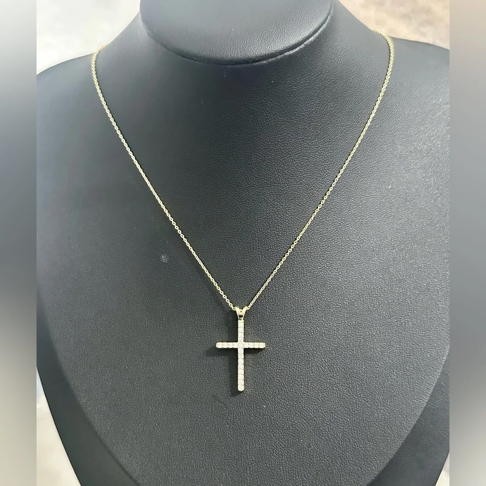 Dainty Gold Tone CZ Cross Necklace – Adjustable 16–18” - Picture 3 of 11